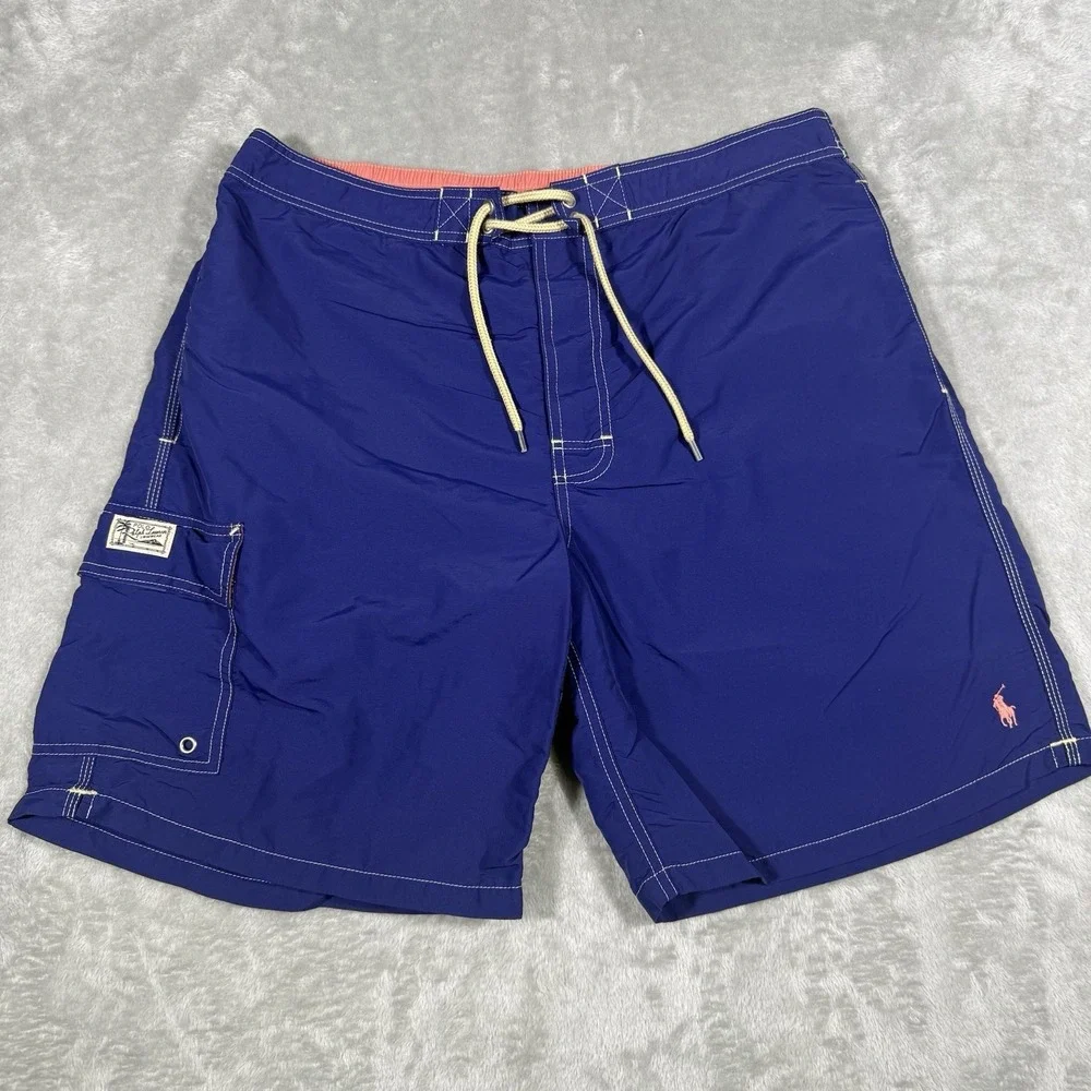 Polo Ralph Lauren Men's Swim Trunks XL Navy Blue Pink PonyLogo Mesh Lined 8.5
